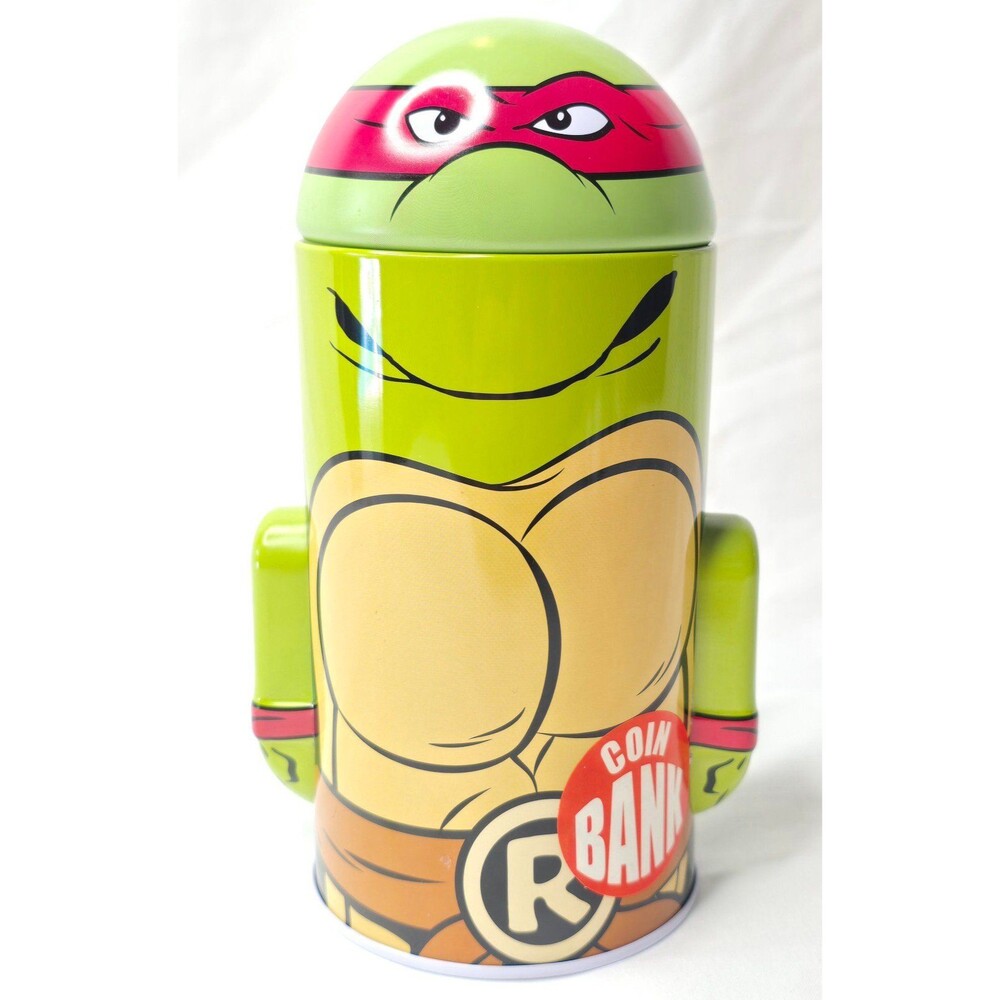 Teenager Mutant Ninja Turtles TMNT Raphael 7" H Tin Round Money Coin Bank